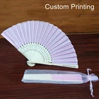 Свадебные сувениры по индивидуальному заказу, Шелковый веер, украшение из ручные складные веера ткани, 70 шт., подарок для гостей + индивидуальная печать