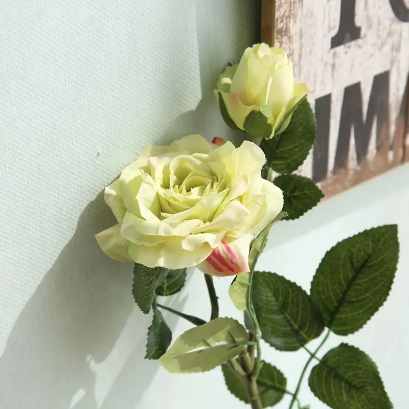 

high quality artificial silk rose Christmas party decor 2 head rose home table living room decoration leaves flower