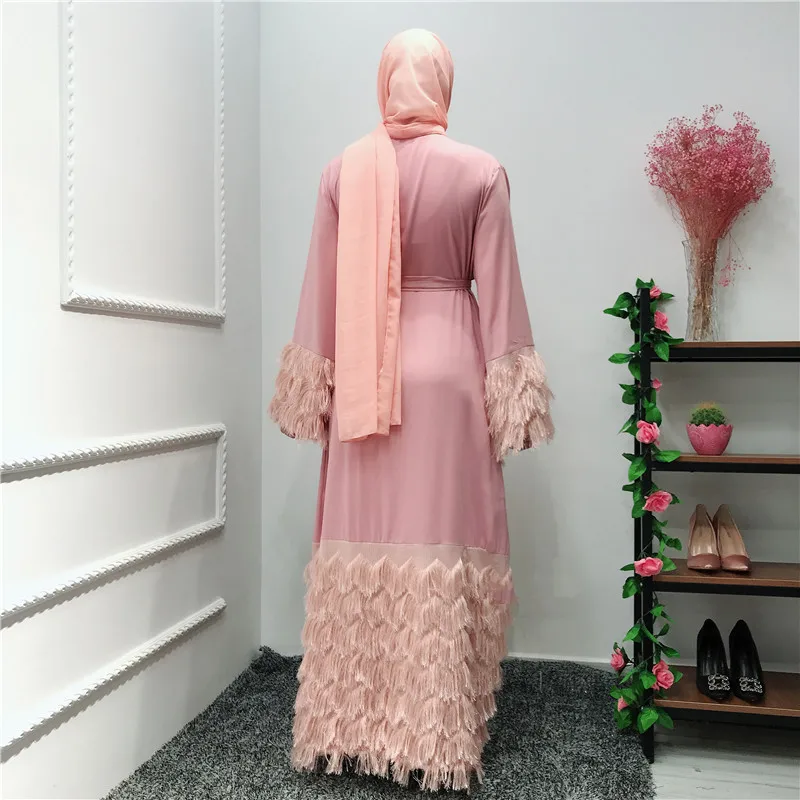 Open Abaya Tassel Patchwork Jilbab Women Muslim Long Cardigan Maxi Dress Dubai Kaftan Robe Islamic Arab Kimono Ramadan Dresses |