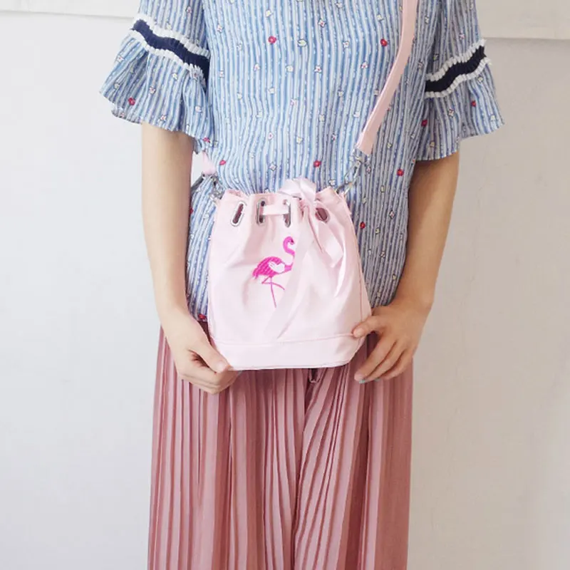 Модная женская Водонепроницаемая нейлоновая мини сумка-ведро с лентой Фламинго