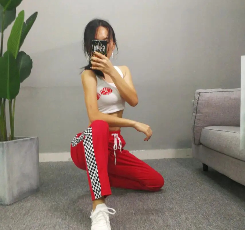 Checkerboar Drawstring High Waist Patchwork Trousers | Женская одежда