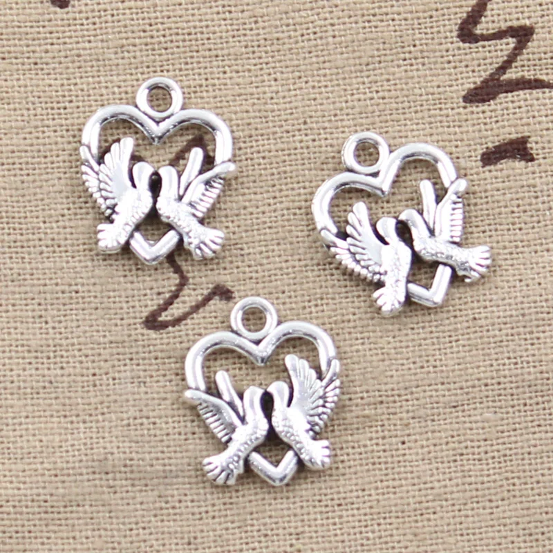 15 шт. подвески в виде сердца для влюбленных с изображением голубей 18x15 мм Античная