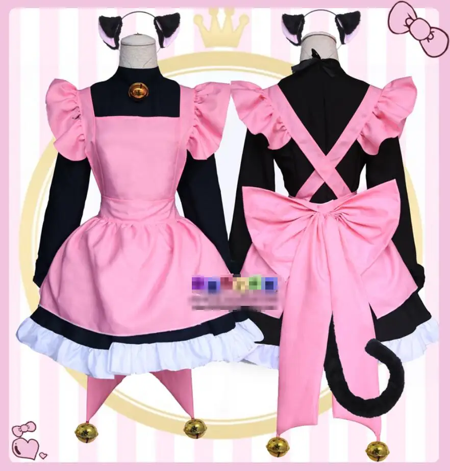 

Japanese Anime CardCaptor SAKURA cos KINOMOTO SAKURA cartoon Black battle dress girls cartoon cute cat Lolita Maid dress