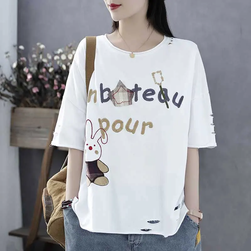 F & je размера плюс женские футболки летние свободные повседневные с коротким