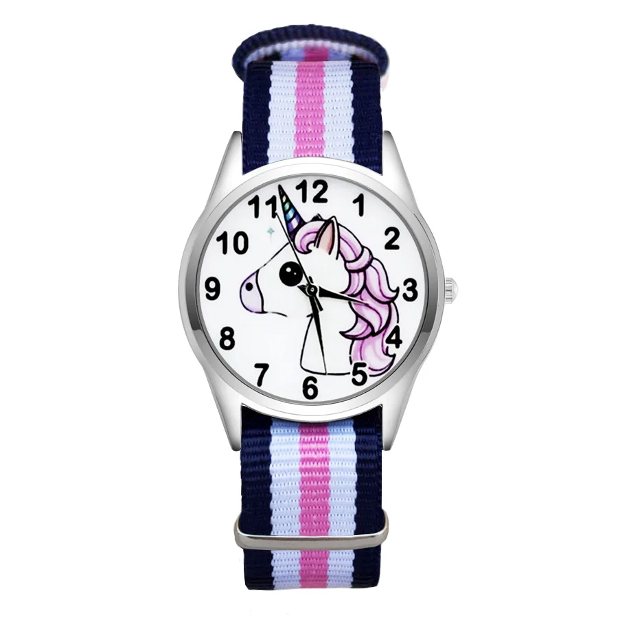 

Fashion Cartoon Cute Unicorn horse style Watches Women's Girls Students Boy's Children Nylon Strap Quartz Wrist Watch Clcok JC60