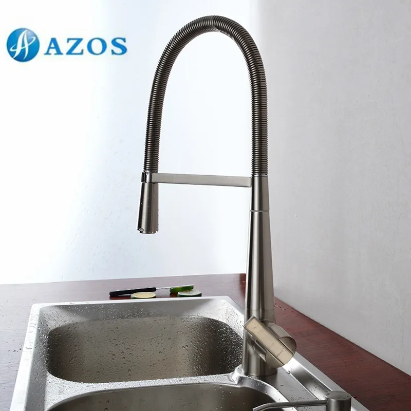 

AZOS Kitchen Sink Faucet Brass Spring Pull Down Spout Single Hole Deck Mount Chrome Polish Hot Cold Mixer CFDH001