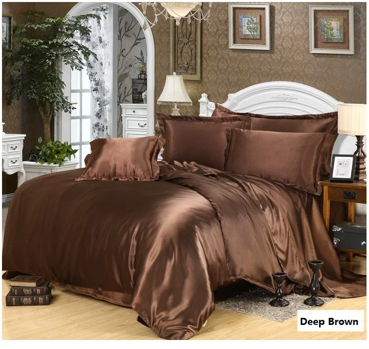 Роскошные шелковые комплекты постельного белья темно коричневого цвета сатин