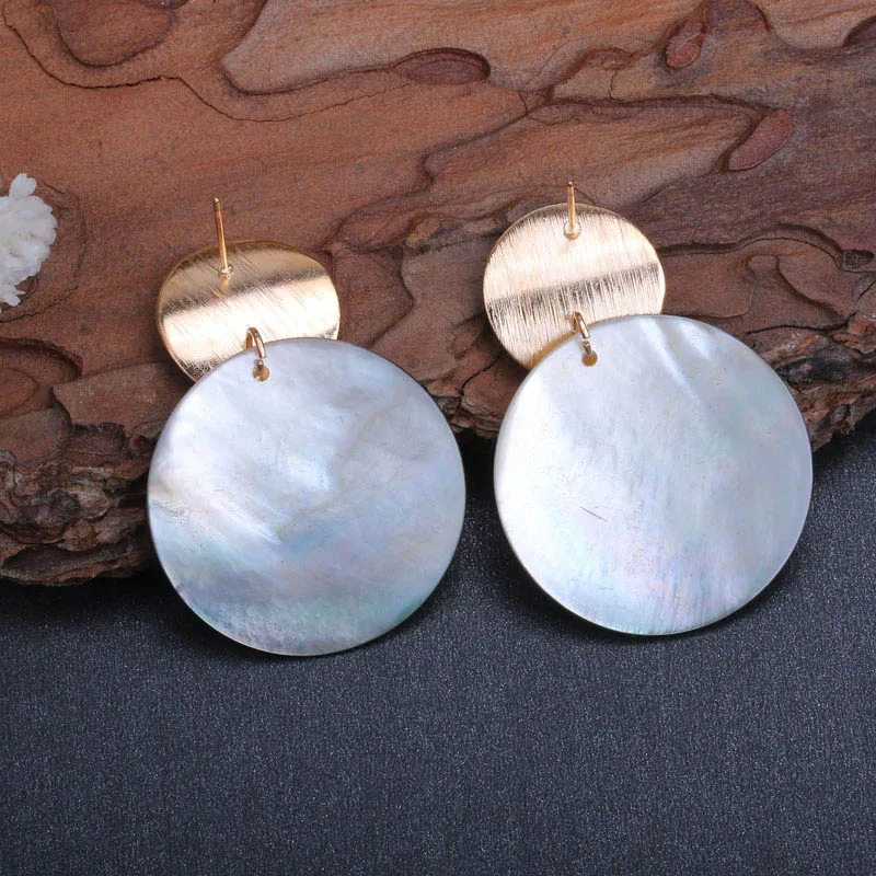 Серьги Boho Abalone из натуральной раковины для женщин, Винтажные серьги в морском стиле, круглые геометрические серьги-капли, богемные серьги в виде листьев