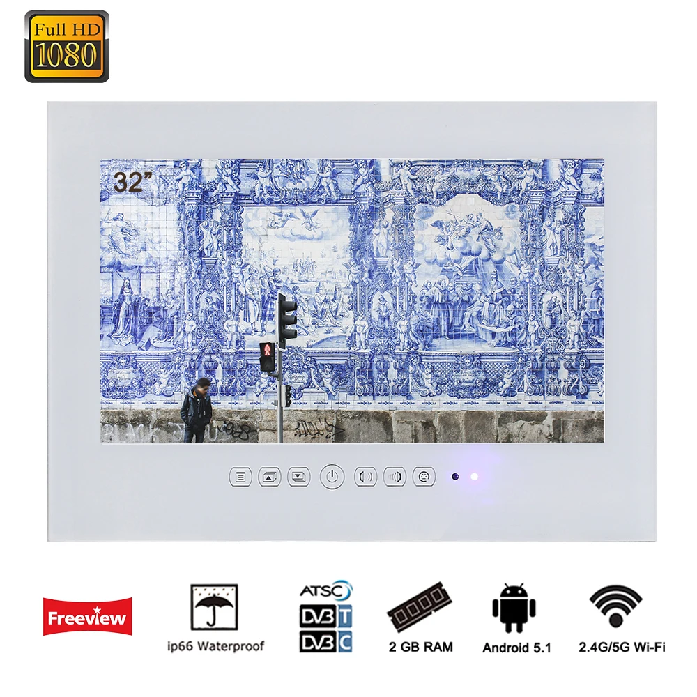 бесплатная доставка 32 дюймов android 4 2 смарт wifi 1080p белый ванной телевизор черный