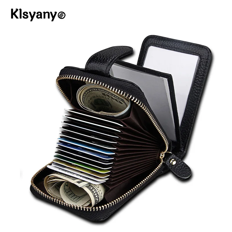 

Genuine Leather Man/Women Purse Zipper Small ID Credit Card Holder RFID Blocking Mini Wallet Porta Carte Credito