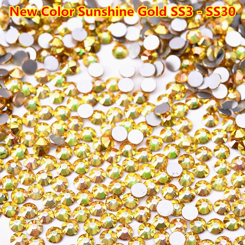 2028 SS3-SS30 Sunshine стекло без горячей фиксации Стразы золотой блестящие стразы со