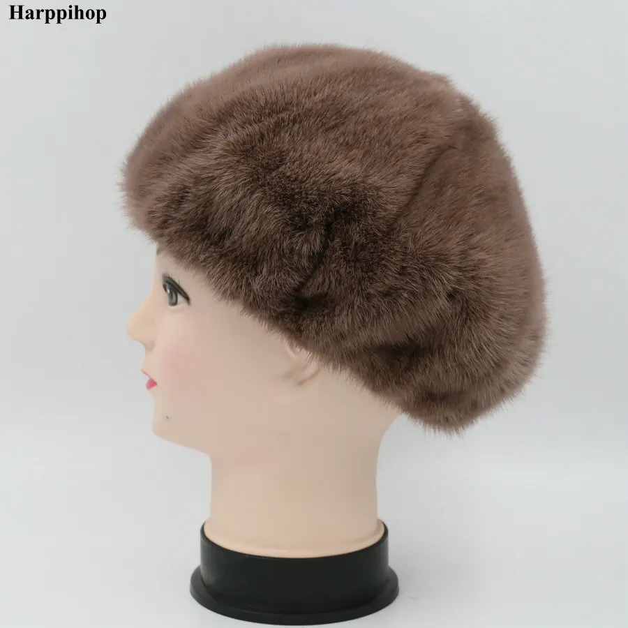

Harppihop real nature mink fur hat for women,fashion warm solid hat from 2018
