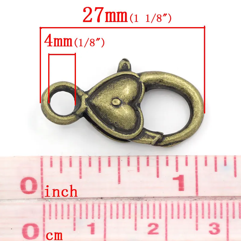 DoreenBeads античное бронзовое сердце с застежкой из металлического сплава 27 мм (1 1/8