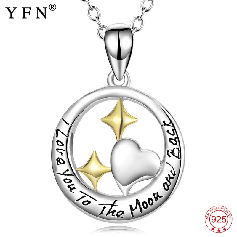 Женское Ожерелье с кулоном I Love You To The Moon из серебра 925 пробы подвеской в виде