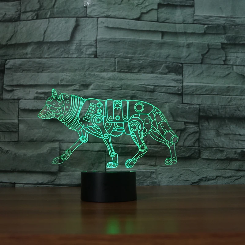 3D светодиодный Красочные градиент атмосферу животного волк Звездная ночь собака