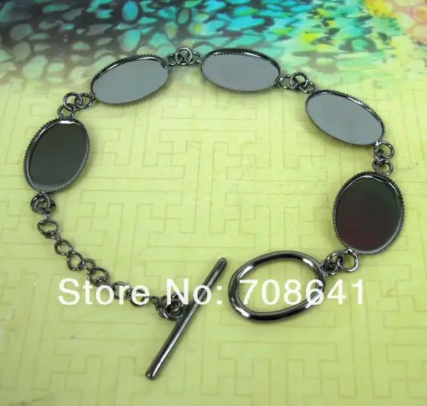 Blank Bracelets Settings Bases w/ 13x18mm Inner Oval Bezel trays Glass Cabochon Bangle Findings Gunmetal Black tone | Украшения и