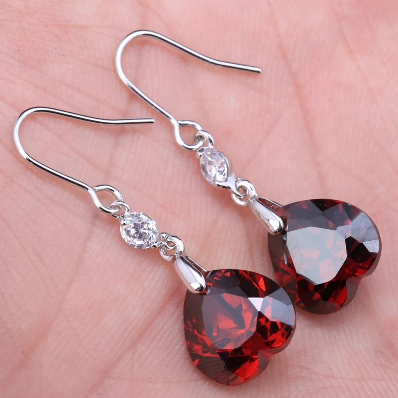 Серьги подвески с красным гранатом в виде сердца|dangle drop earings|dangle earringsdrop dangle earrings |