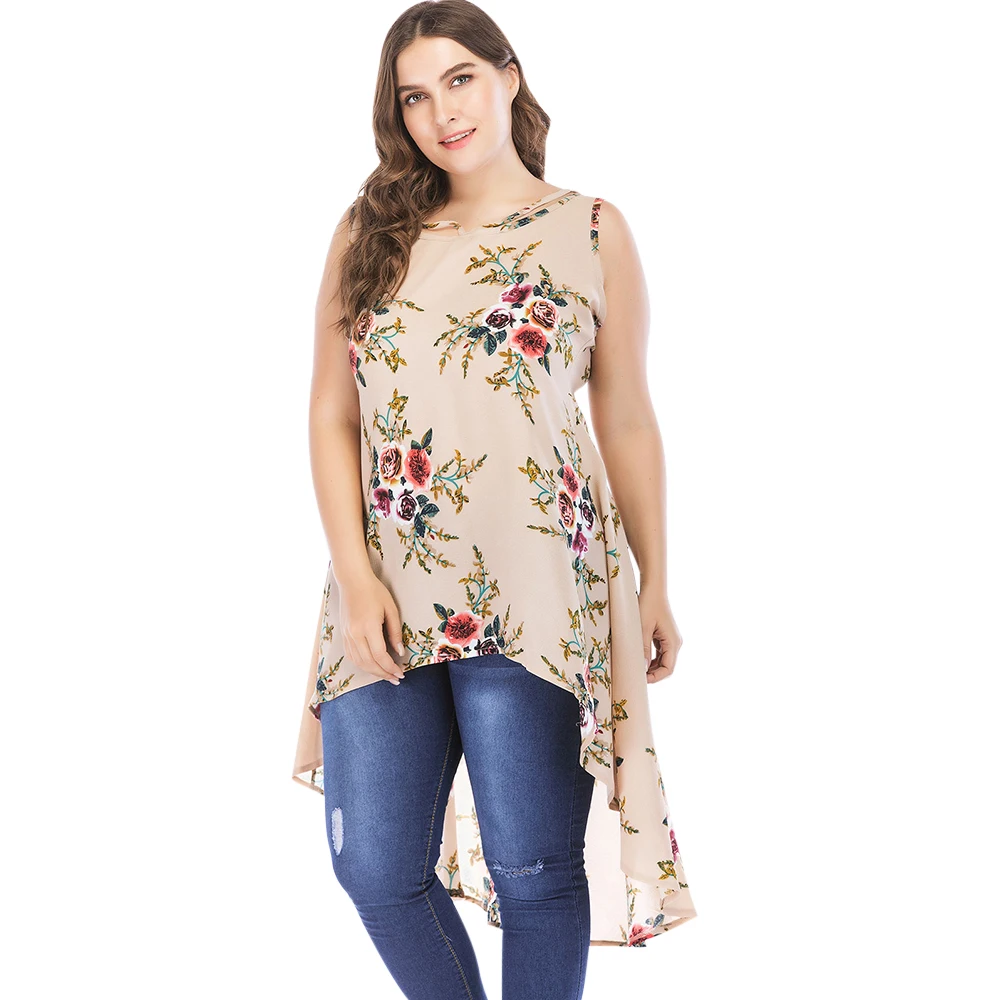 Женская Длинная блузка VESTLINDA летняя с цветочным принтом большие размеры