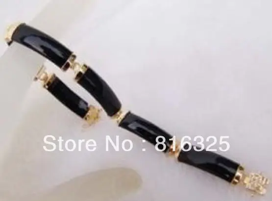 Бесплатная доставка ювелирные изделия черный нефритовый браслет цепочка 18KGP