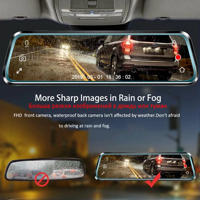 Видеорегистраторы для автомобилей Двойной объектив Dash Cam Сенсорный экран Камера