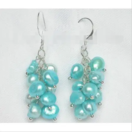 Оптовая цена 16new ^ виноград барокко Небесно-Голубой жемчуг висячие серьги 925ss крюк