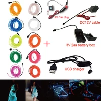 2aa battery 12v plug 5v usb 2 10m neon light glow el wire rope tape strip led cold light shoes clothing car decorate ribbon lamp