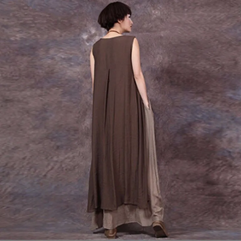 Женское винтажное Макси-платье без рукавов размера плюс однотонное повседневное