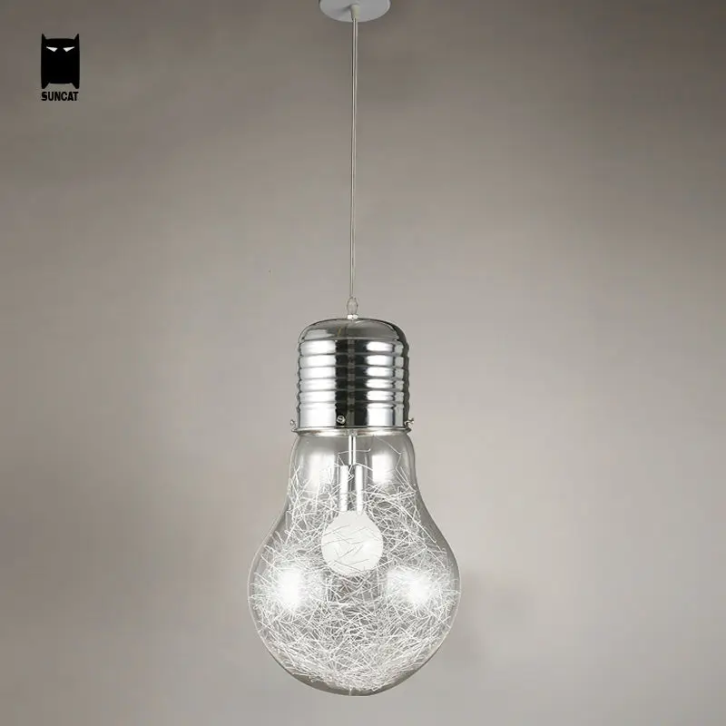 Большая Подвесная лампа Эдисона стеклянный светильник серебристого цвета 28 см в