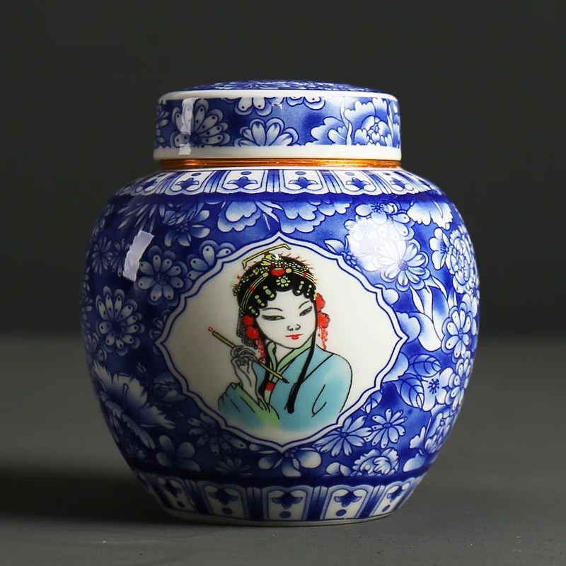 

Chinese Blue and White Porcelain Kung Fu Tea Set Ceramic Tea Caddy Pu'er Tea Storage Jars Seal Box Coffee Beans Face Powder Cans