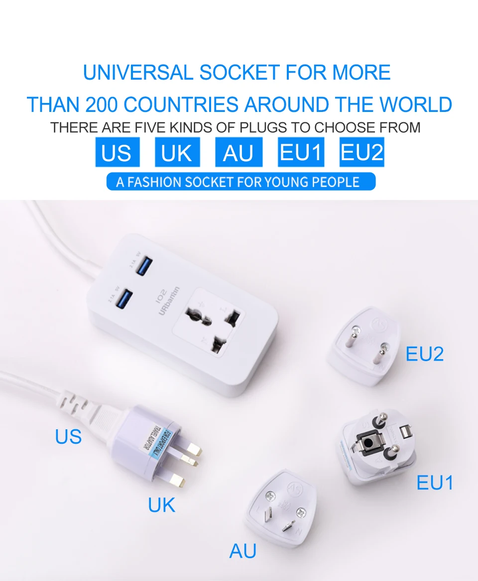 Urbantin 1AC розетки 2 USB выхода мощность полосы цвет Смарт USB гнездо быстрой зарядки с ЕС Австралия Великобритания США адаптер Домашняя электроника