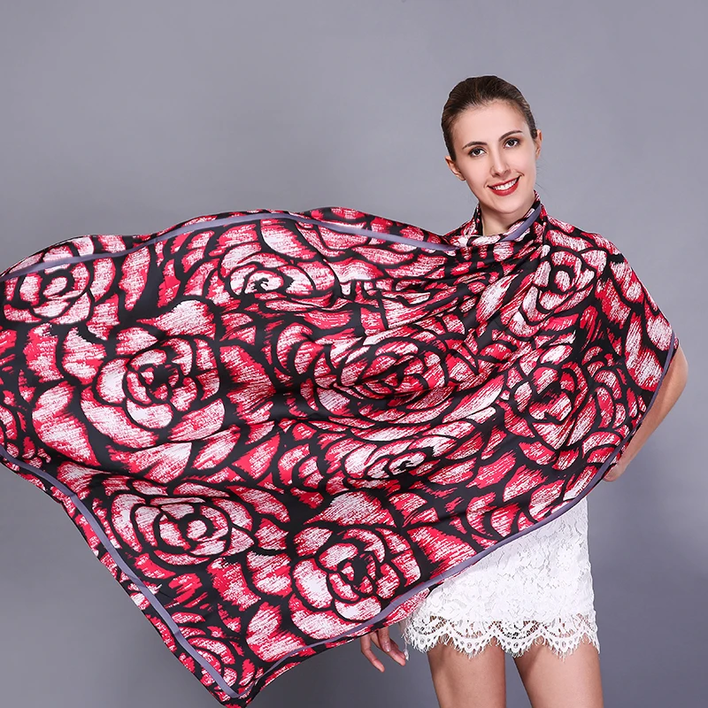 [FEILEDIS]2017 spring and summer Europe the United States satin scarf flowers art shawl sunscreen beach scarves FD084 |