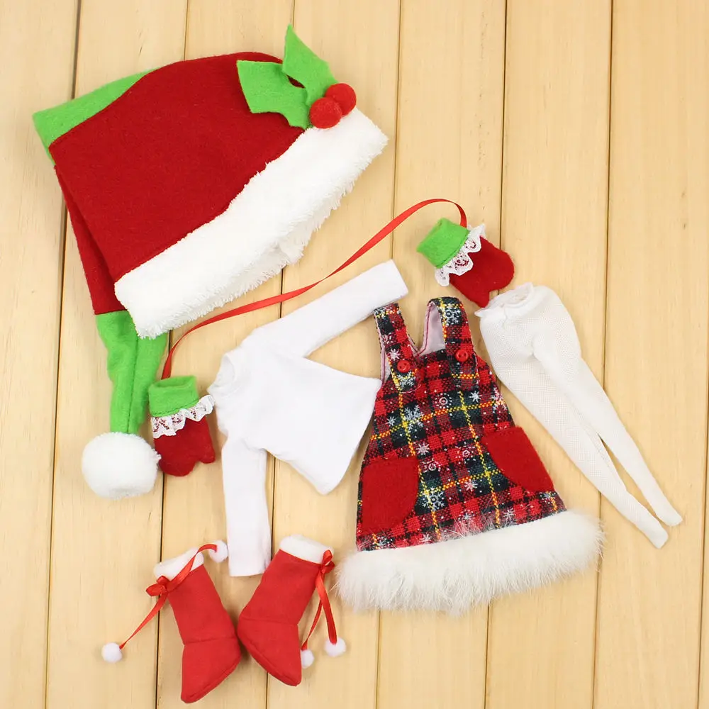 like the picture Наряды для куклы Blyth, комплект, наряд Санта-Клаус со шляпой, Рождественский костюм для косплея на 1/6 год, BJD pullip licca - Цвет: like the picture