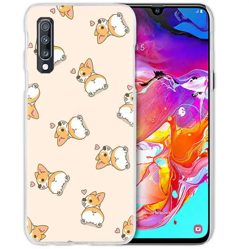 07 Кавайный чехол для samsung Galaxy A50 A70 A20e A40 A30 A20 A10 A8 A6 Plus A9 A7 жесткий прозрачный чехол для телефона из ПК с котом корги и собакой - Цвет: 07