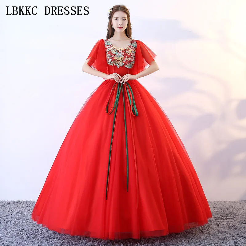 

Sweet 16 Dresses Red Quinceanera Dresses Ball Gown Half Sleeve Vestidos De 15 Anos Quinceanera Floor Length Vestido Debutante