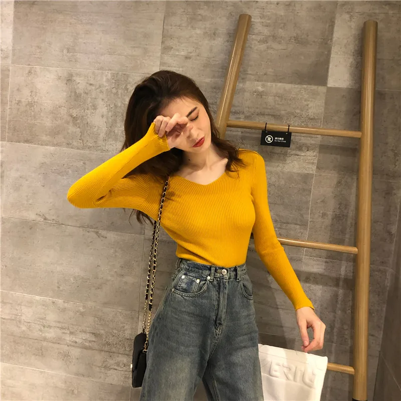 V-neck knit long-sleeve sets tight warm render blouse tide restoring ancient ways of cultivate one's morality show thin sweater | Женская