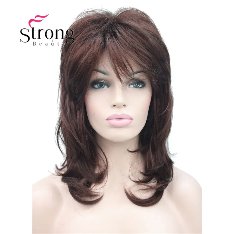 StrongBeauty Длинный Мягкий Лохматый слоистый цвет красного вина Омбре Классический колпачок полный синтетический парик женские парики