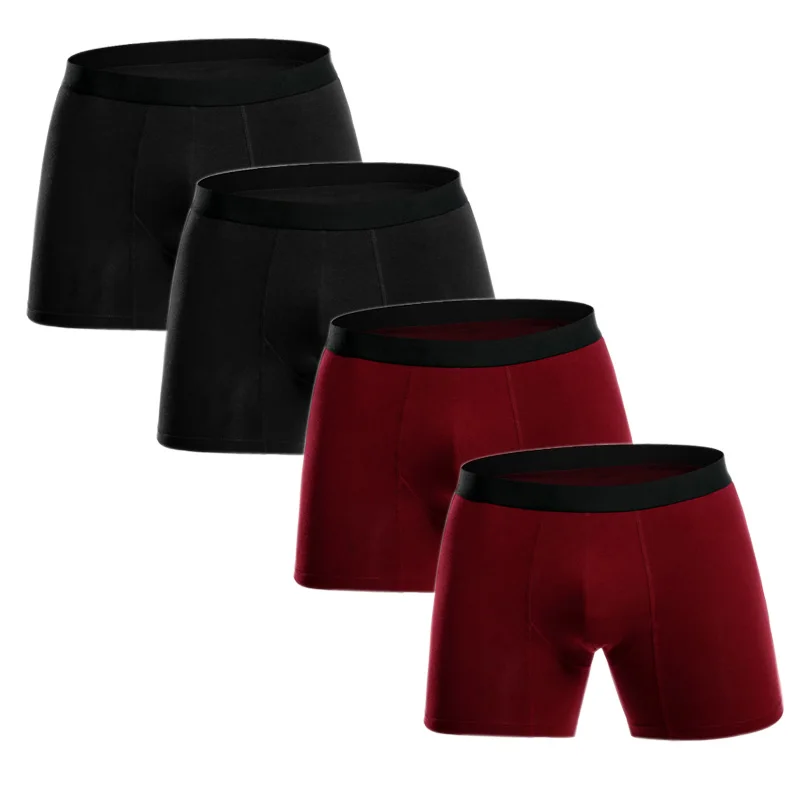 Black red Мужские трусы, 4 шт./лот, мужские боксеры, нижнее белье, хлопок, мужские боксеры, шорты, дышащие, одноцветные, боксеры для геев, нижнее белье, cueca, боксеры - Цвет: Black red