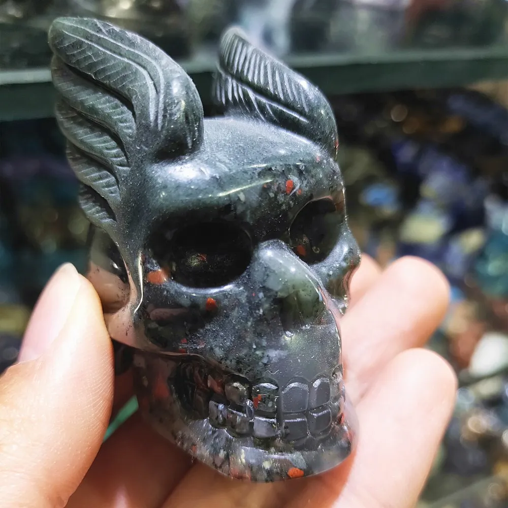 

2.5inches Beautiful Natural crystal skull quartz African blood jade gemstone skull reiki Healing Feng Shui