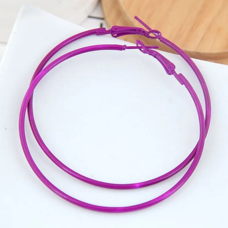 6CM Big Circle Hoop Earrings For Women Korean Yellow Green Colorful Hoop Earring Female Brincos Fashion Jewelry Gifts - Окраска металла: Purple