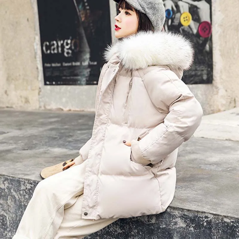 Winter Fashion Women's Cotton Coat 2020 New Warm Hooded Large size Solid color Fur collar Women Overcoats KO146 | Женская одежда