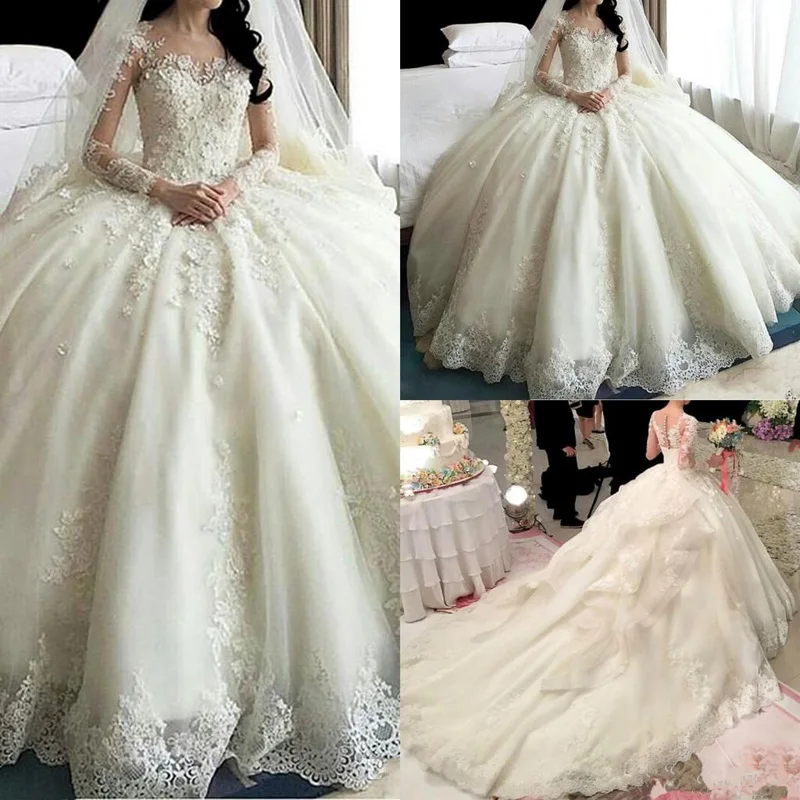 Роскошные белые торжественные платья с длинными рукавами Vestido De Noiva кружевными