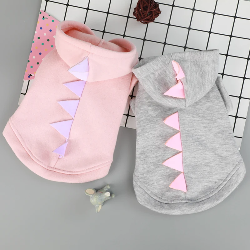 Pink/Gray Dinasour Dog Jacket Coat Autumn chihuahua Teddy Pet Cat Hoodie Clothing for Small 2 Color XS S M L XL | Дом и сад