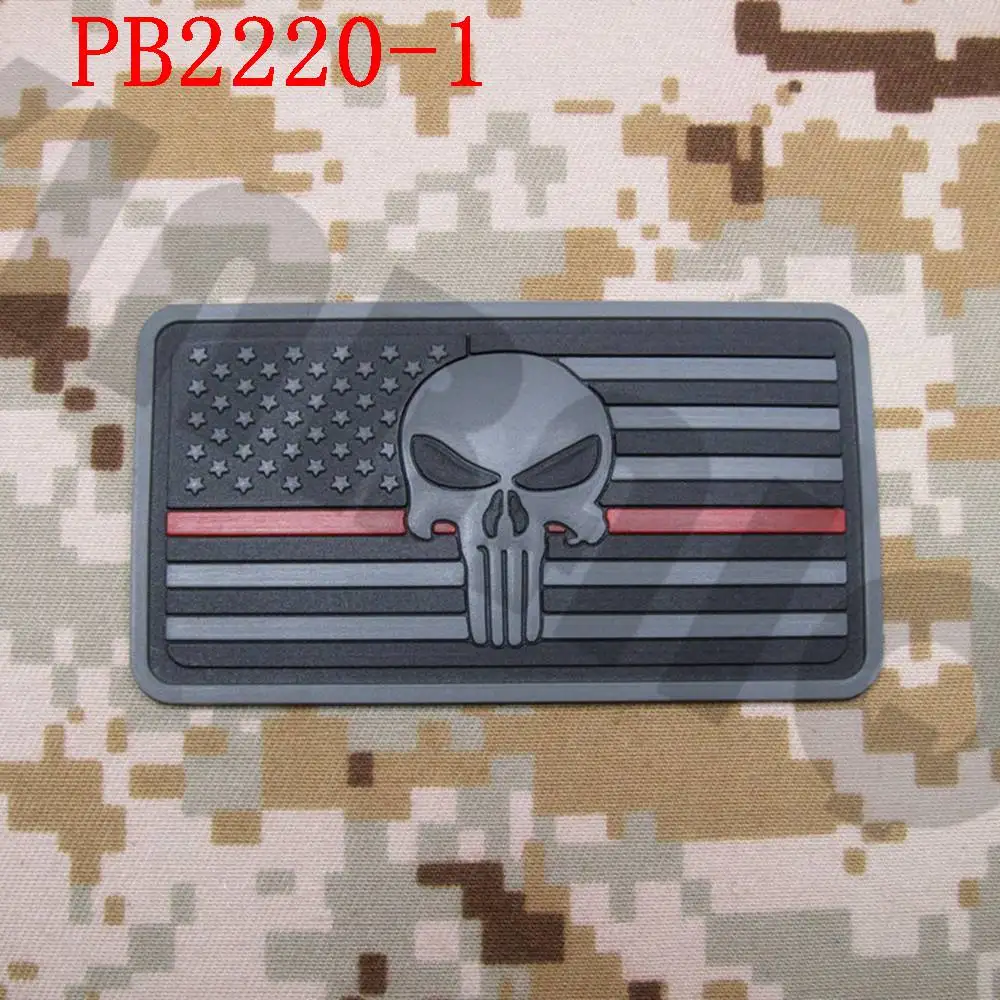 PB2220 Gray 3D ПВХ Патч тонкая красная линия DEVGRU команда котиков Череп Американский флаг - Цвет: PB2220 Gray