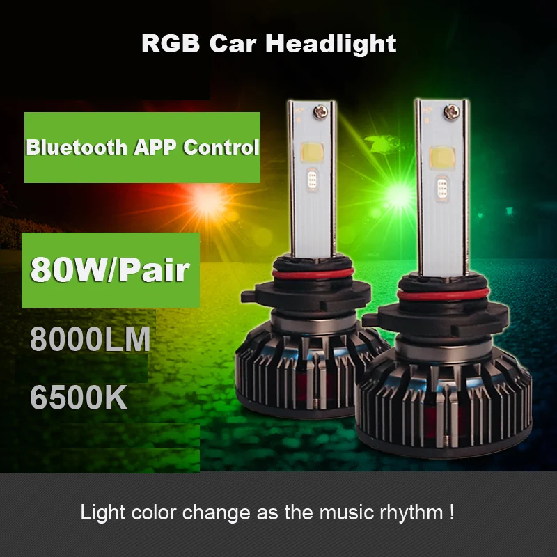 RGB светодиодные лампы для автомобильных фар H1 H3 H7 H8 H11 H4 H13 9004 9007 9006 9005 Bluetooth