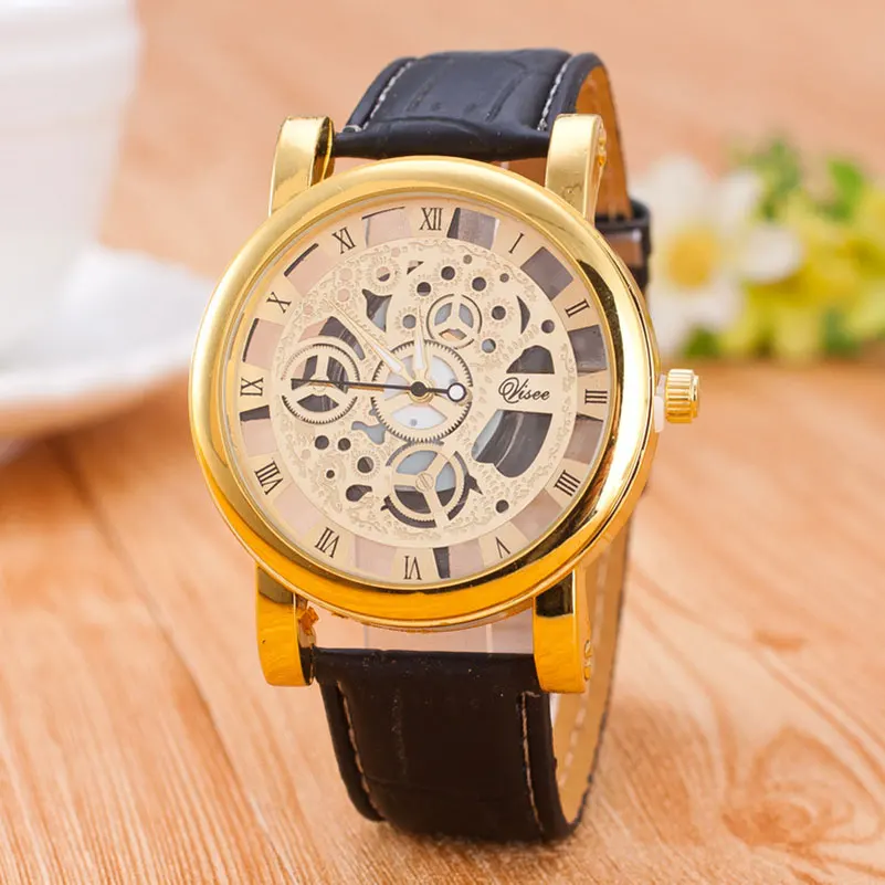 Reloj Mujer Lmitation механические часы полые PU Кожаный ремешок Для мужчин женщин модные