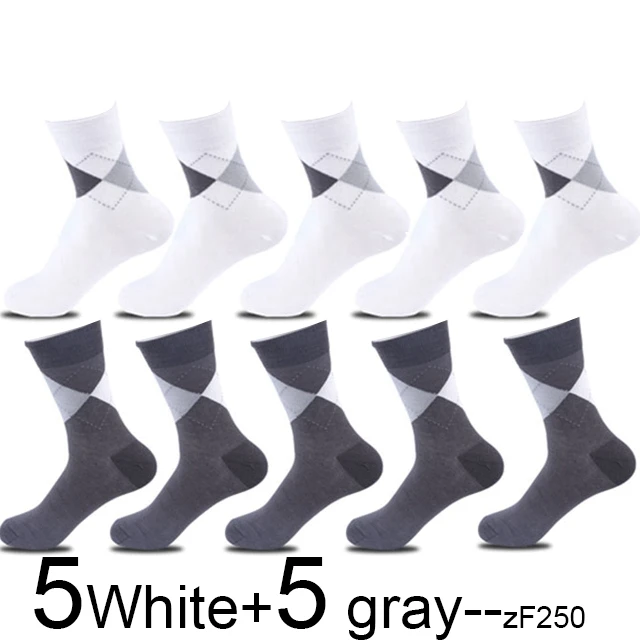 5White5 grayzF250 10 пар/лот, мужские бамбуковые носки, мужские брендовые Новые повседневные носки в деловом стиле, мужские носки из хлопка и бамбукового волокна, длинные зимние носки для подарков - Цвет: 5White5 grayzF250