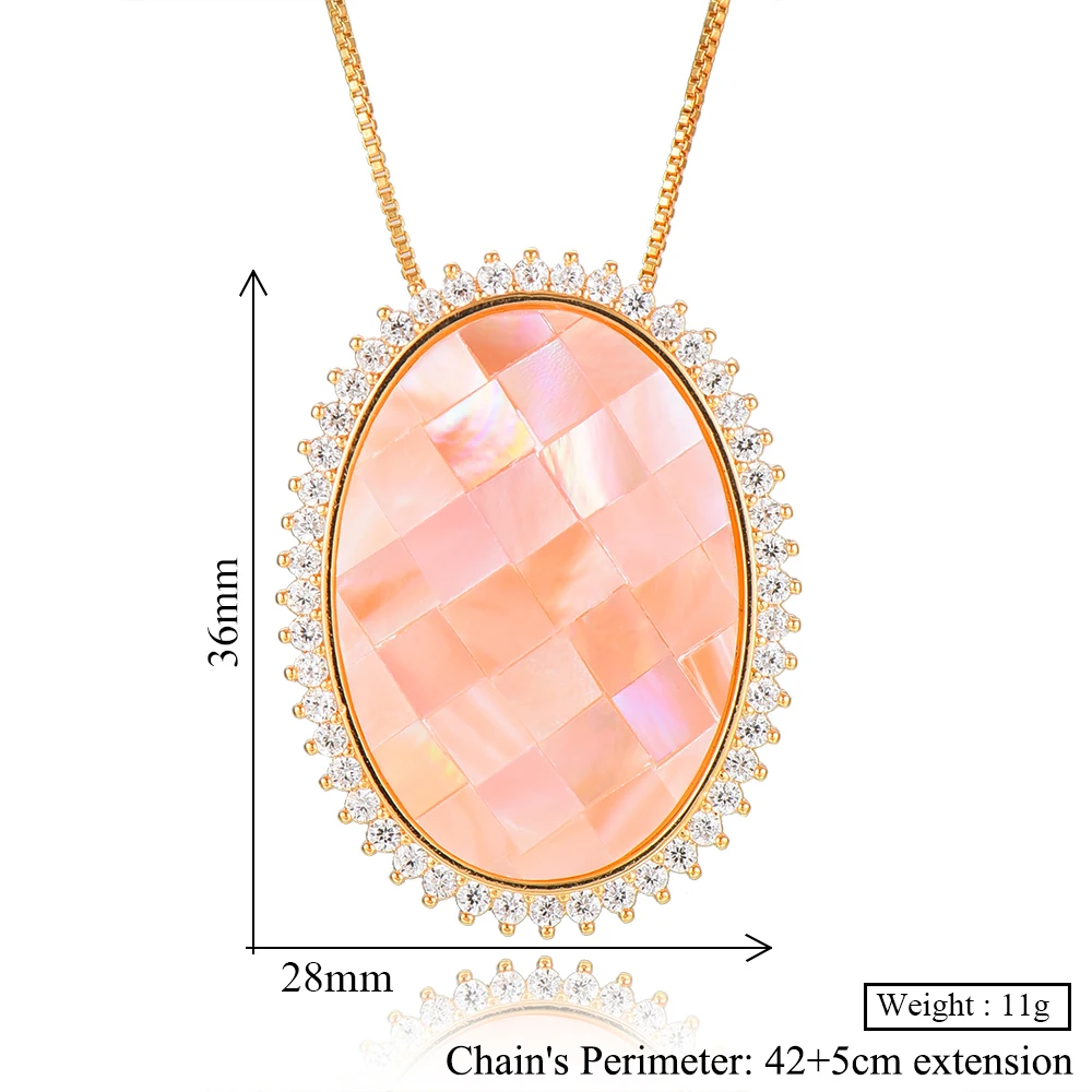 

missvikki 4 Colors Romantic Oval Pendant Chain Necklace Jewelry for Women Girl Lover Gift Necklace Handmade Hot Big Opal Charm