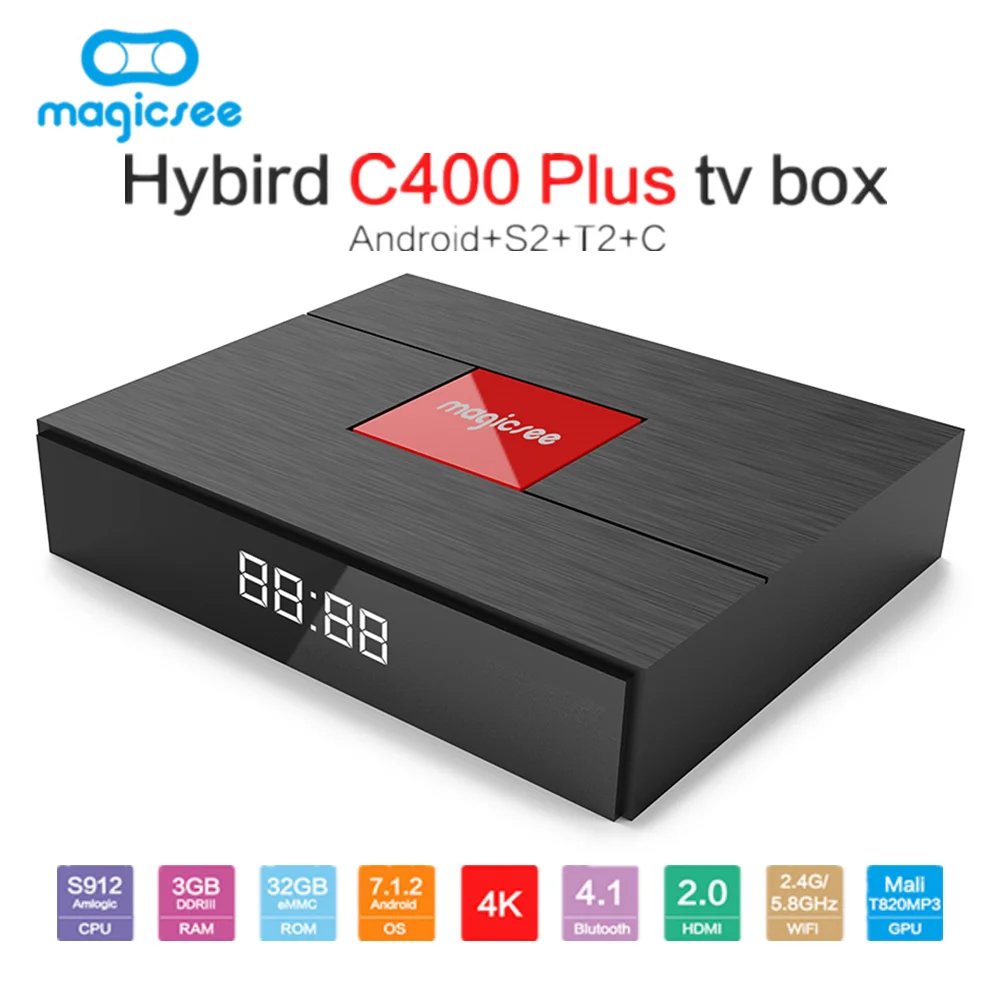 Magicsee C400 плюс Hybird S2 + T2 C ТВ Box Android 7.1.2 Amlogic S912 3 ГБ Оперативная память 32 Встроенная