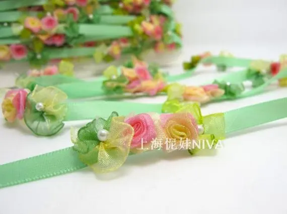 Navy Flower Rococo Ribbon Trim|Decorative Floral Satin Ribbon|Scrapbook Materials|Clothing|Decor|Craft Supplies | Дом и сад