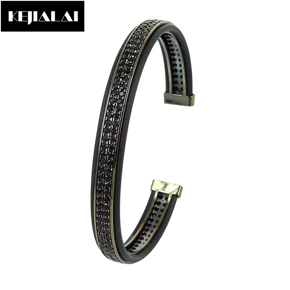 

Famous Brand Men Bangle Leather Bracelet Double Lines Black Zircon Open Cuff Adjustable for Women Fashion Jewelry High Quality